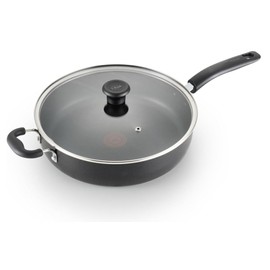 T-fal Specialty Nonstick Saute Pan with Glass Lid 5 Quart, Oven Broiler Safe 350F, Cookware, Deep Frying Pan with Handle, Skillet, Kitchen, Pots and Pans, Dishwasher Safe, Black