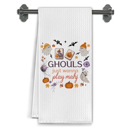 Elefeltclave Funny Halloween Mahjong Ghost Kitchen Towels, Gifts for Mahjong Players Women Dish Tea Towels for Kitchen Decor, Cute Halloween Ghost Decorative Hand Towel, 16x24 Inch