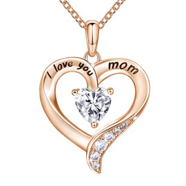 NINAMAID Mom Necklace 925 Sterling Silver Rose Gold Heart Necklaces for Women Engraved I Love You You Mom Gifts From Daughter Mom Gifts Birthday Gifts for Mom