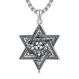MEIDERBO Star of David Necklace for Men Women Sterling Silver Lion Pendant Lion of Judah Necklace Jewish Jewelry for Christmas Birthday