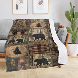 Retro Rusticd Blanket, Lodge Bear Moose Deer Country Farmhouse, Soft Plush Blankets, Cozy Throw for Boys, Girls, Teens, Warm Blanket for Bed, Couch & Travel, Birthday, 50" x 60"