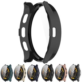 AWADUO Smartwatch Full Coverage PC Protective Case Cover with Tempered Glass Screen Protector Compatible with Garmin Venu 3S, Soft and Durable(Black)