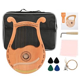 HOMIER Lyre Harp 16 Strings Mahogany Wood Lyre Harp with Tuning Wrench, Pick, 16 Spare String Set, Black Gig Bag and Instruction Manual for Beginners Instruments Lovers