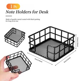 CHAQiWi 1 Pack Metal Sticky Note Holder with Mesh Bottom, Modern Minimalist Black Wire Memo Note Cube Holder Dispenser Desk Organizer for Home School Office