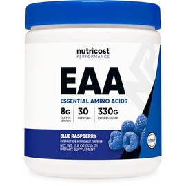 Nutricost EAA Aminoácidos esenciales - 8 gr de EAAs por Porcion - 30 porciones - 330 gr - Sabor Frambuesa Azul - Sin OGM - Sin Gluten - Apto para