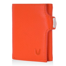 MAGATI Slim Wallet with Coin Compartment, RFID Protection, Mini Wallet Men & Women, Small, il Santo Card Holder, Shopping Trolley Chip Compartment, Wallet, orange / beige, XL coin compartment