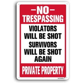 AUCCMORLY Reflective Aluminum Warning No Trespassing Sign, Violators Will Be Shot Sign, 10"x14" Metal Private Property Sign