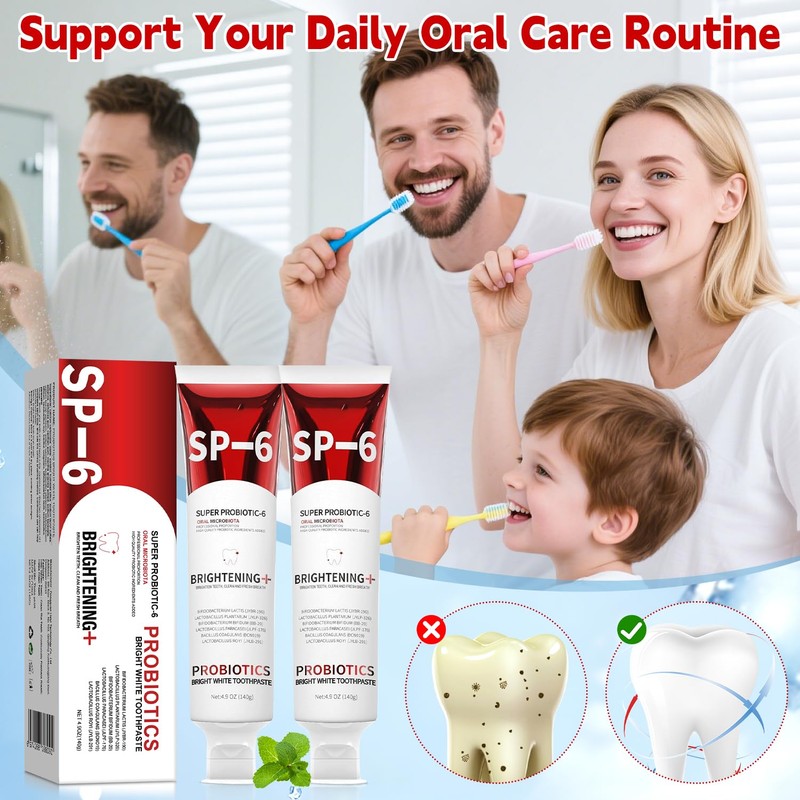 Sp-6 Probiotic Brightening Toothpaste, 2PCS 140g Super Probiotic SP-6 Whitening