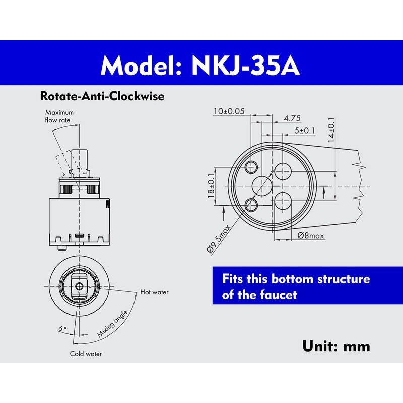 Kerox NKJ35 Single Lever Faucet Cartridge (1 Pack), 35mm Replacement