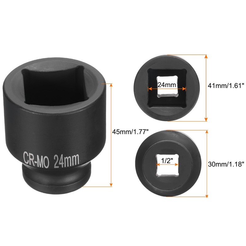 sourcing map 2pcs 4 Point Square Socket 1/2" Drive 24mm