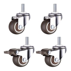 Furniture Castor, Pack of 4 Swivel Castors for Furniture M6 x 15 mm with Thread 32 mm Soft Rubber TPE Thread Mini Castors Furniture Castors for Small Devices and Small Furniture (2 Pieces with Brake)