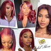 RMOARIWR 99j Burgundy Bob Wig Human Hair 180% Density 13x4