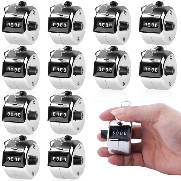 Leikurvo Pack of 12 Hand Counters: Metal Counter, Clicker Counter,