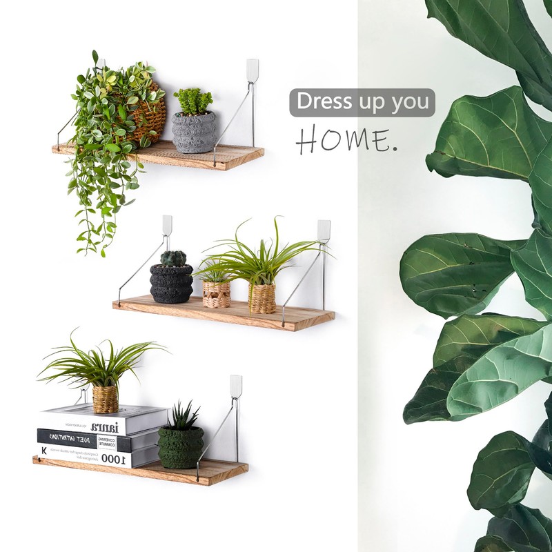 MITIME Floating Shelves Set of 3 Rustic Solid Wood Floating