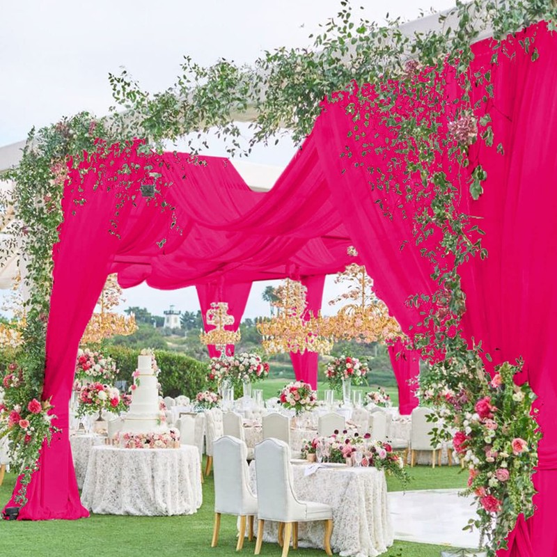 FOTSHARER Ceiling Drapes for Weddings Hot Pink 5x30FT 2 Panels