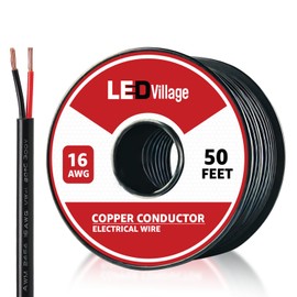 16 Gauge Ledvillage 2 Conductor Electrical Wire 50FT/15M - 16AWG Electrical Wire Stranded PVC Cord Oxygen-Free Copper Cable Low Voltage for LED Strips Lamps Lighting Automotive