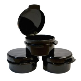 6 x 5ml Mini Hinged Lid Pots - Black - Cosmetic Make Up Travel Containers - Flip Top Sample Jars - Pills/Medication