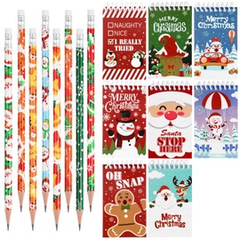 VEYLIN 32 Mini Carton Notepads Christmas Pocket Notebooks Kids Christmas Pencils with Erasers for Children Holiday Gifts Christmas Classroom Prizes