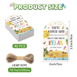 Hippeny Summer Teacher Appreciation Gift Tags, 40Pcs Kids School Party Favor Label, End of School Year Your Turn to Relax in The Sun Tags