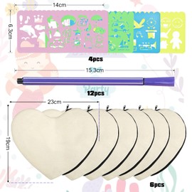 SIMSPEAR Pack of 6 Pencil Cases for Painting, Craft Children's Birthday with 12 Colouring Pencils, 4 DIY Painting Stencils, Fabric Bag for Painting for Crafts, Birthday Party, Pencil Case, Storage,