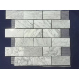 Rubymont CA14 White/Grey Rectangle Marble Mosaic Tile Kitchen Bathroom Polished
