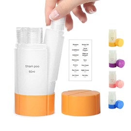 ILZSX Dispensador de Viaje 4 en 1, 4 * 60ml/2oz, con 1 Etiqueta preimpresa, Botellas de Viaje de Gel de Baño Reutilizables, Champú, Gel, Lociones, Cuidado de La Piel, Productos de Maquillaje