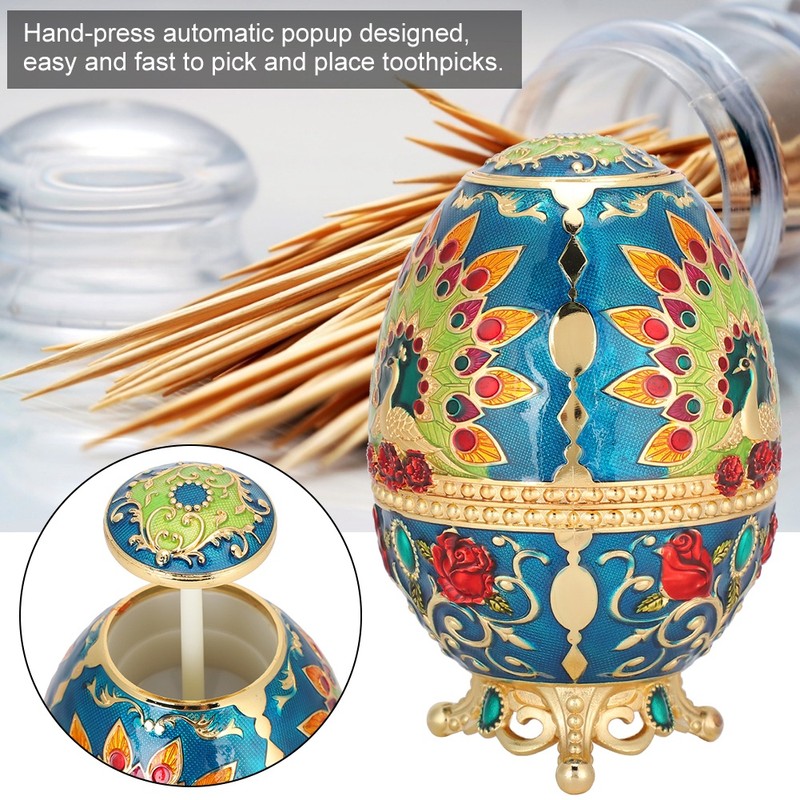 Toothpick Holder Retro Metal Peacock Egg Shape Portable Multifunctional Storage