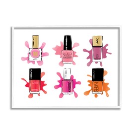 Stupell Industries Splash Paint Nail Polish Glam Pink Purple Orange, Designed by Martina Pavlova White Framed Wall Art, 11 x 14