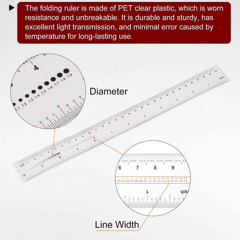 HARFINGTON Film Flexible Ruler 12 Inch 1mm Scale PET Plastic