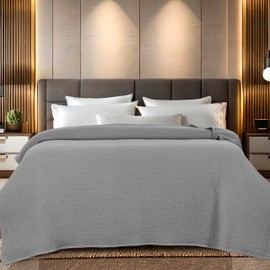 Bed Bath & Home 100% Cotton Waffle Weave Blanket - Twin Size, Lightweight Cooling Blanket for Hot Sleepers, Soft Breathable All-Season Thermal Throw for Bed and Sofa (Light Grey, 60”x90”)