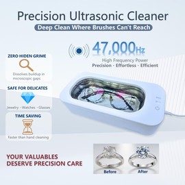 FotroCanic Ultrasonic Jewelry Cleaner, 47KHz 12oz Eyeglass Ultrasonic Cleaning Machine with 2 Modes & Len Cleaner for Ring, Necklace, Denture, Retainer, Watch Strap, Razor, Portable Home Use