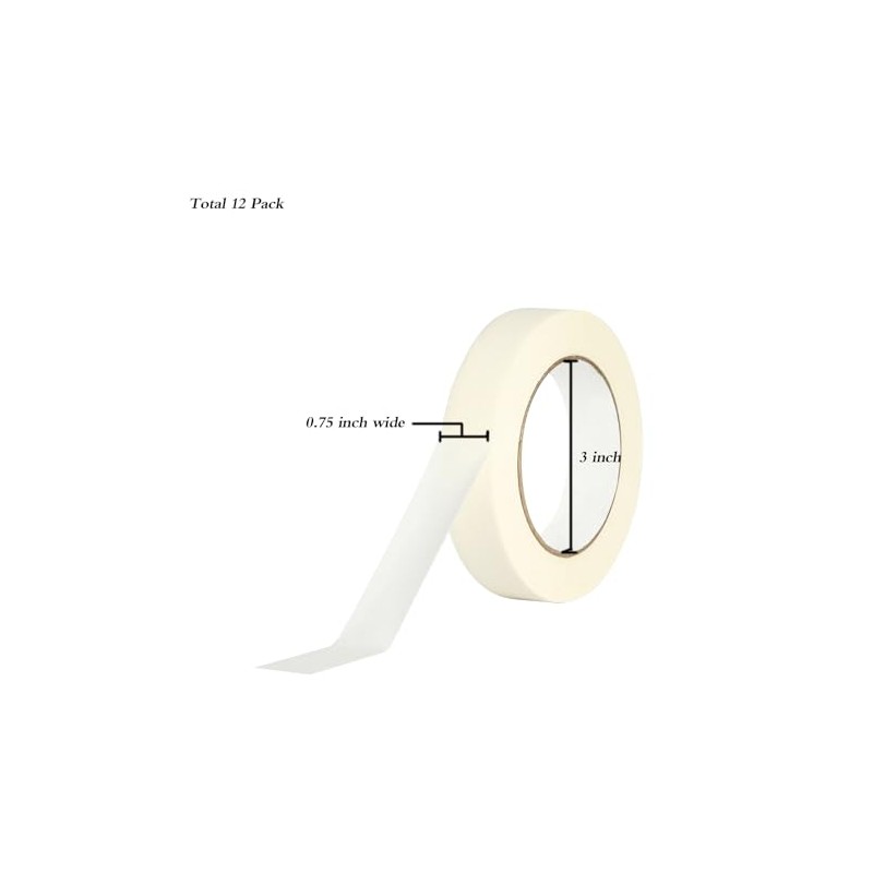 Lazybug studio Masking Tape 0.75 Inch, 12 Pack White Masking
