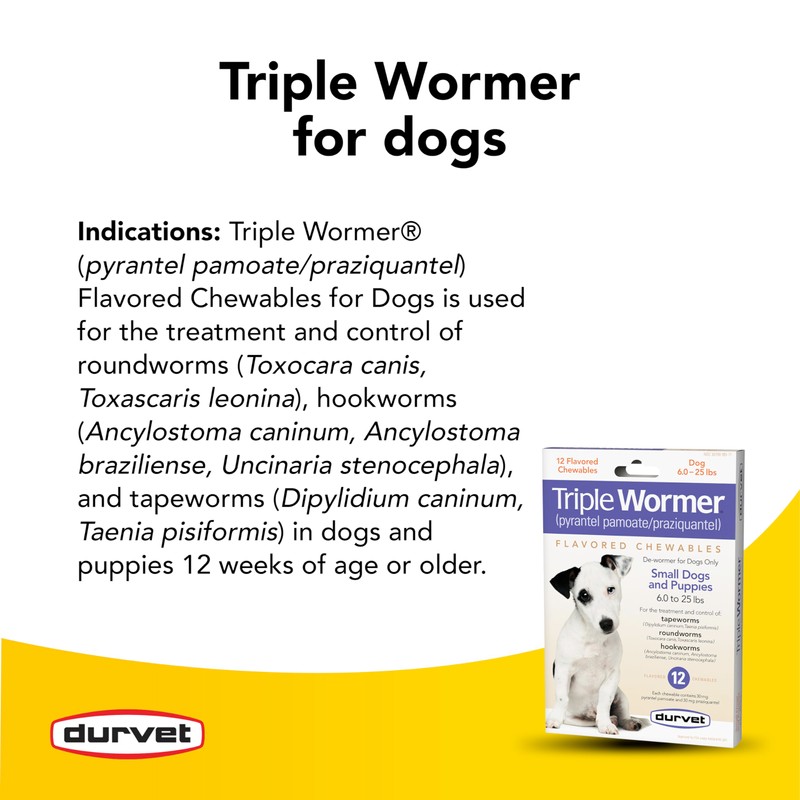 DURVET 12-Pack Triple Wormer Tablets for Puppies and Small Dogs