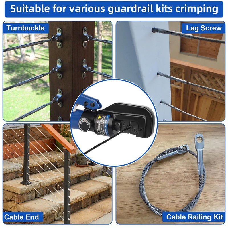 Funnerlulu Hydraulic Crimping Tool with 9 Hardened Dies, steel cable