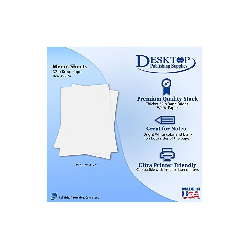 Premium Weight 32lb Bond White 4" x 6" Sheets -