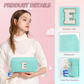 AIBFRID Birthday Gifts for Women Her,Travel Cute Makeup Bag,Large Capacity Cosmetic Bags for Women Makeup Pouch PU Leather Waterproof Cosmetic Bag (E, Blue)