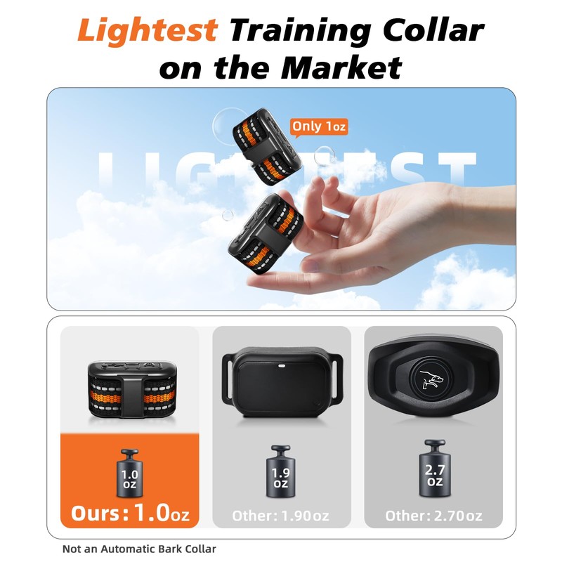 Ultra Compact Dog Shock Collar, Lightest Dog Training Collar with