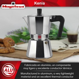 MAGEFESA Kenia Stovetop Espresso Moka Pot, 6-Cup/10 oz, Italian Coffee Maker for Cuban Coffee, Extra-Thick Aluminum, Heat-Resistant Handle, Safe & Easy-to-Use, Greca Coffee Maker