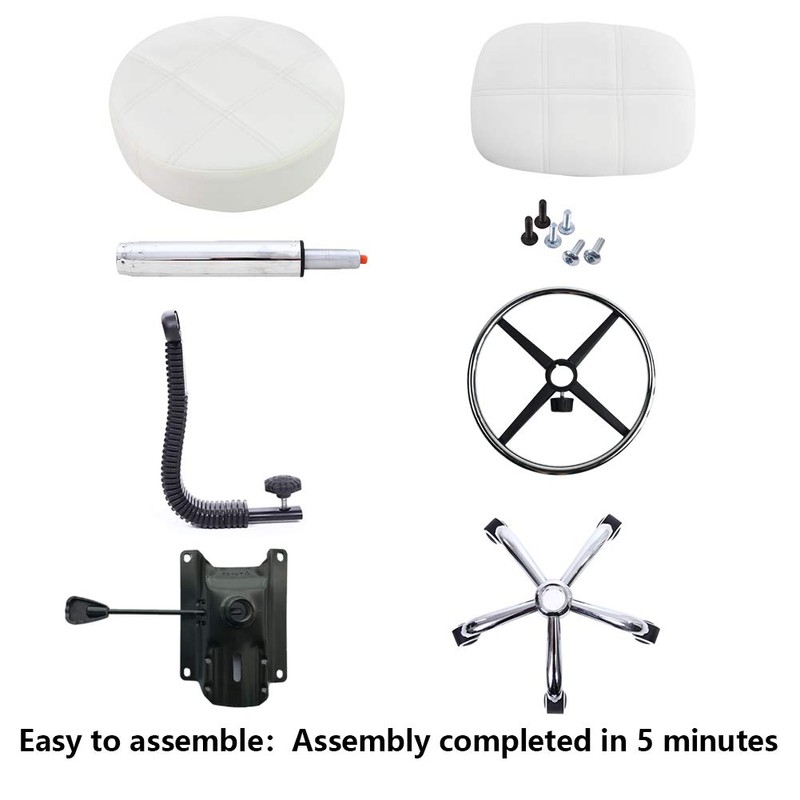 KKTONER Swivel Round Rolling Stool PU Leather with Adjustable Foot