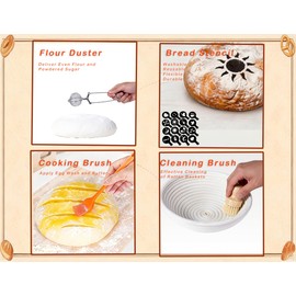 Sourdough Starter Kit Baking Supplies - Complete Sourdough Tools Including Round & Oval Banneton Bread Proofing Baskets, Starter Jar, Dough Whisk, Scrapers, Stencils, Bread Sling, Bread Lame