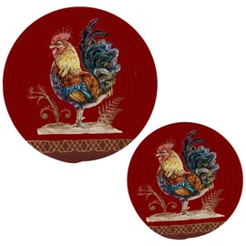 Boccsty Rooster Sunflower Trivet Mat 2PCS Farm Animal Round Woven Potholders Kitchen Table Countertop Protector Hot Pads Farmhouse Coasters Counter Mats?for Cooking Baking