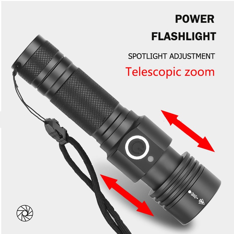 Telescopic Zoom Strong Light Flashlight High Brightness Power Display Portable