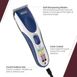 Wahl Wahl® Canada Color Pro™, Haircutting Kit with Colour Coded Guide Combs, Powerful, long-lasting motor for smooth & easy haircuts, Colour coded key makes it easy to select the correct size guide comb, World Wide Voltage - Model 3100