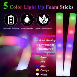LifBetter 110 Pcs Foam Glow Sticks Bulk, LED Glow Sticks with 3 Modes Colorful Flashing, Long Life Battery Glow In The Dark Party Supplies for Weddings Parties Festivals Raves Concerts Sporting Events
