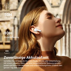 Bluetooth Headphones, Wireless Bluetooth 5.4 Headphones with 6 ENC Microphones, In-Ear Headphones Bluetooth with HiFi Stereo Deep Bass, Outstanding Sound, 50 Hours Playtime, IPX7 Waterproof Earphones