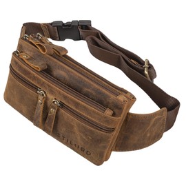 STILORD 'Damian' Large Leather Belt Bag Vintage Waist Bag for Men Women Modern Bum Bag Elegant Belt Pouch for Jogging Festival Travel Genuine Leather, Colour:vinto - Brown