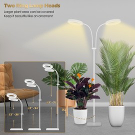 GLOWRIUM Grow Light with Stand,2-Head LED Plant Light for Indoor Plants, Full Spectrum Grow Lamp, 3/9/12H Timer, 6 Dimmable Levels, 3 Lighting Mode, Adjustable Height White