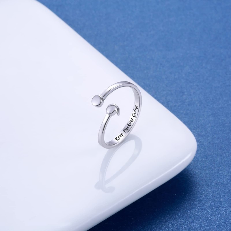 MANBU Sterling Silver Semicolon Ring for Women: I am Enough
