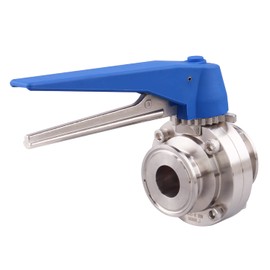 DERNORD 1.5 inch Tri Clamp Butterfly Valve with Blue Trigger Handle Stainless Steel 304 Tri Clamp Clover (1 Inch Tube OD)
