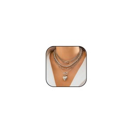 YANCHUN Chunky Gold Silver Necklace Layered Silver Chains for Women Heart Star Beaded Statement Necklace Adjustable Clasp Dainty Everyday Minimalist Gifts